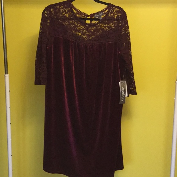 Luxology Dresses & Skirts - FIRM  Luxology XL burgundy lace velour party dress